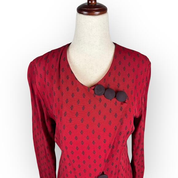 Vintage Red Kimono Style Button Blouse Size 8 - Picture 2 of 9